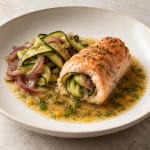 Trout Roulade, Zucchini Ribbons and Orange–Dill Jus - Fresh Start 30: A Journey To Better Health Trout Roulade, Zucchini Ribbons and Orange–Dill Jus